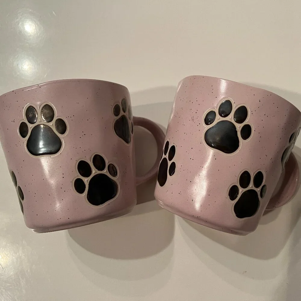 Dog Paw Print Mugs (Set of 2 /‎ new) (pet/x)